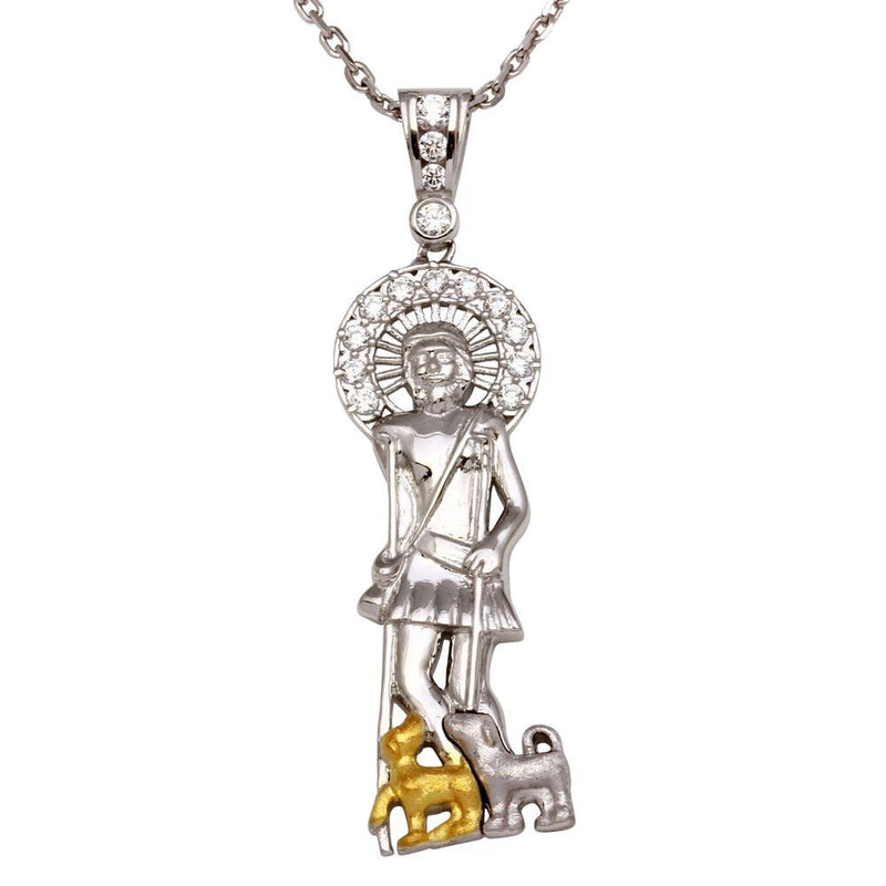 Silver 925 Two-Toned Saint Lazarus Pendant Necklace with CZ - GMP00009RG | Silver Palace Inc.
