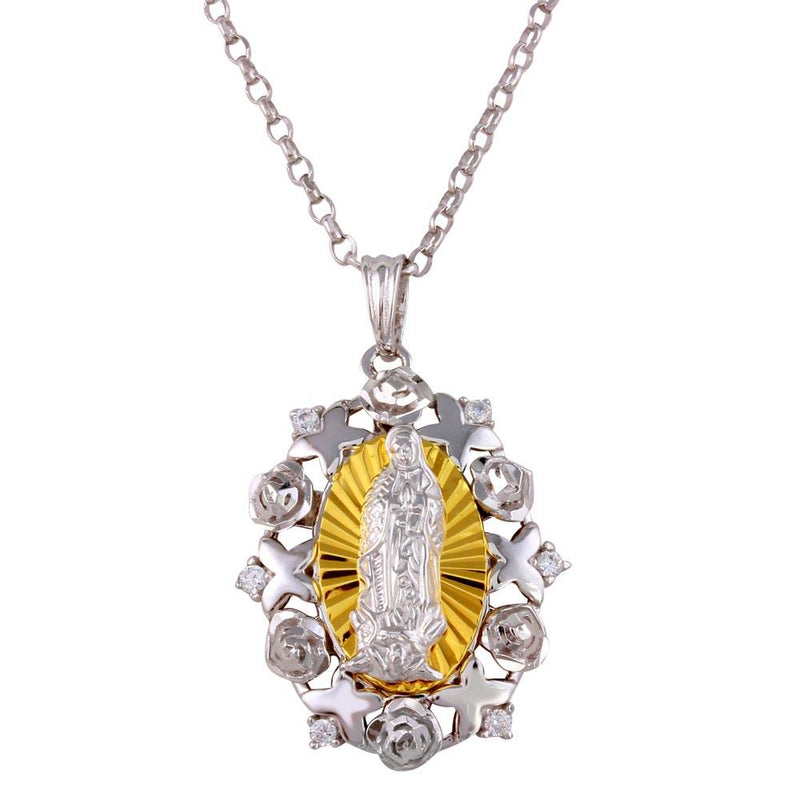 Silver 925 Two-Toned Guadalupe Necklace with CZ - GMP00011RG | Silver Palace Inc.