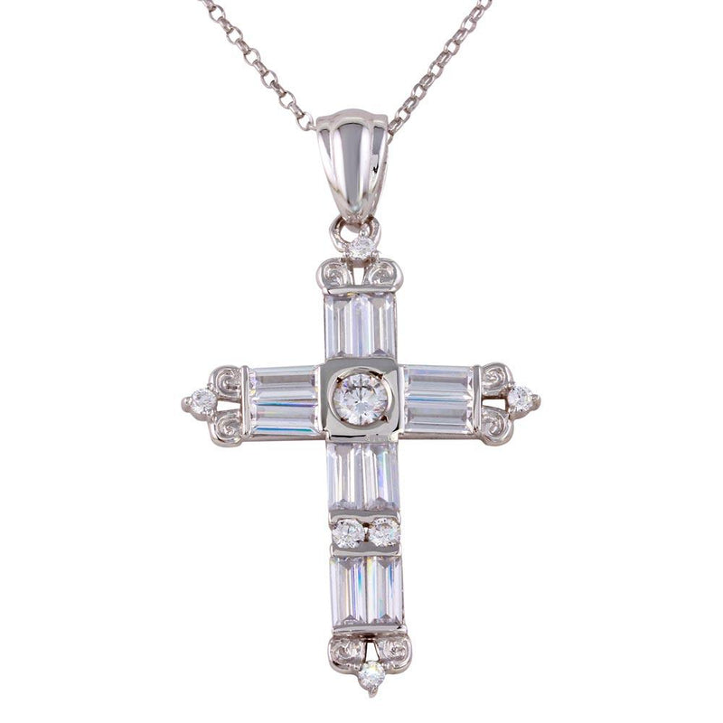 Silver 925 Rhodium Plated CZ Cross Necklace - GMP00016 | Silver Palace Inc.