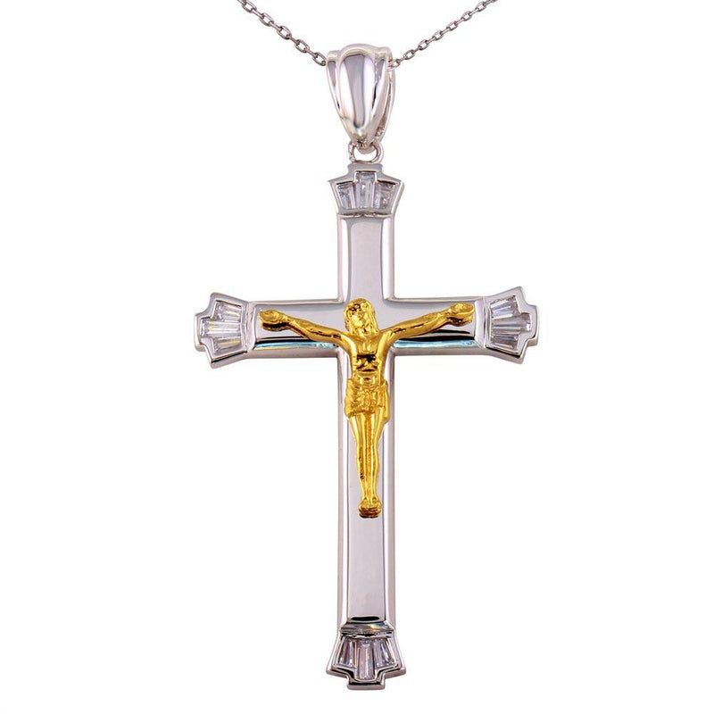 Silver 925 Two-Toned Crucifix Necklace - GMP00017RG | Silver Palace Inc.