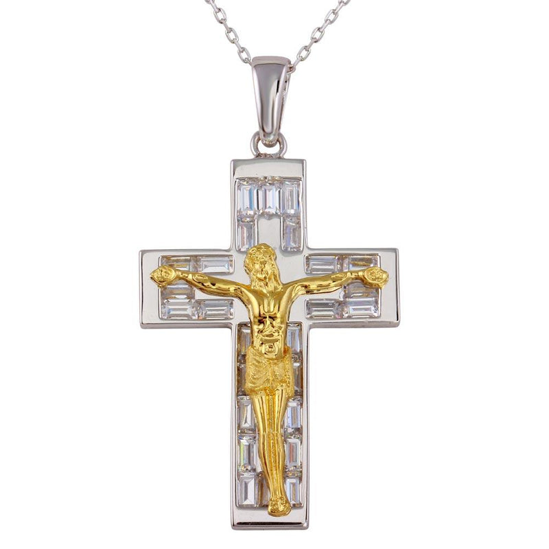 Silver 925 Two-Toned Crucifix Necklace - GMP00018RG | Silver Palace Inc.
