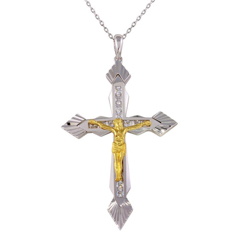 Silver 925 Two-Toned CZ Crucifix Necklace - GMP00021RG | Silver Palace Inc.
