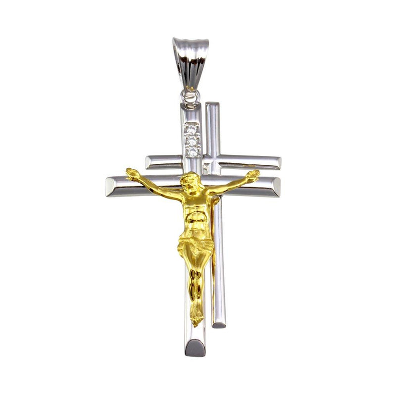 Silver 925 2 Toned Plated Double Cross Pendant - GMP00035RG | Silver Palace Inc.