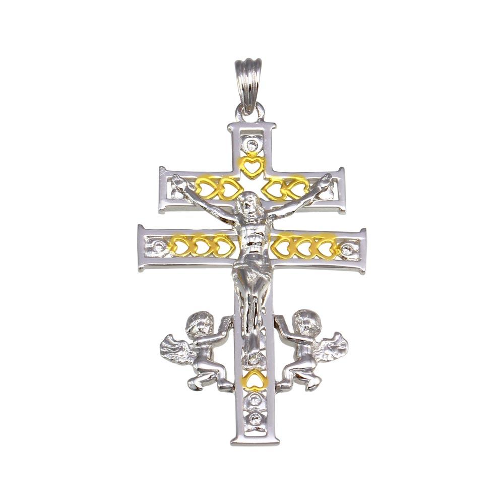 Silver 925 2 Toned Plated Patriarchal Cross Pendant - GMP00036RG | Silver Palace Inc.