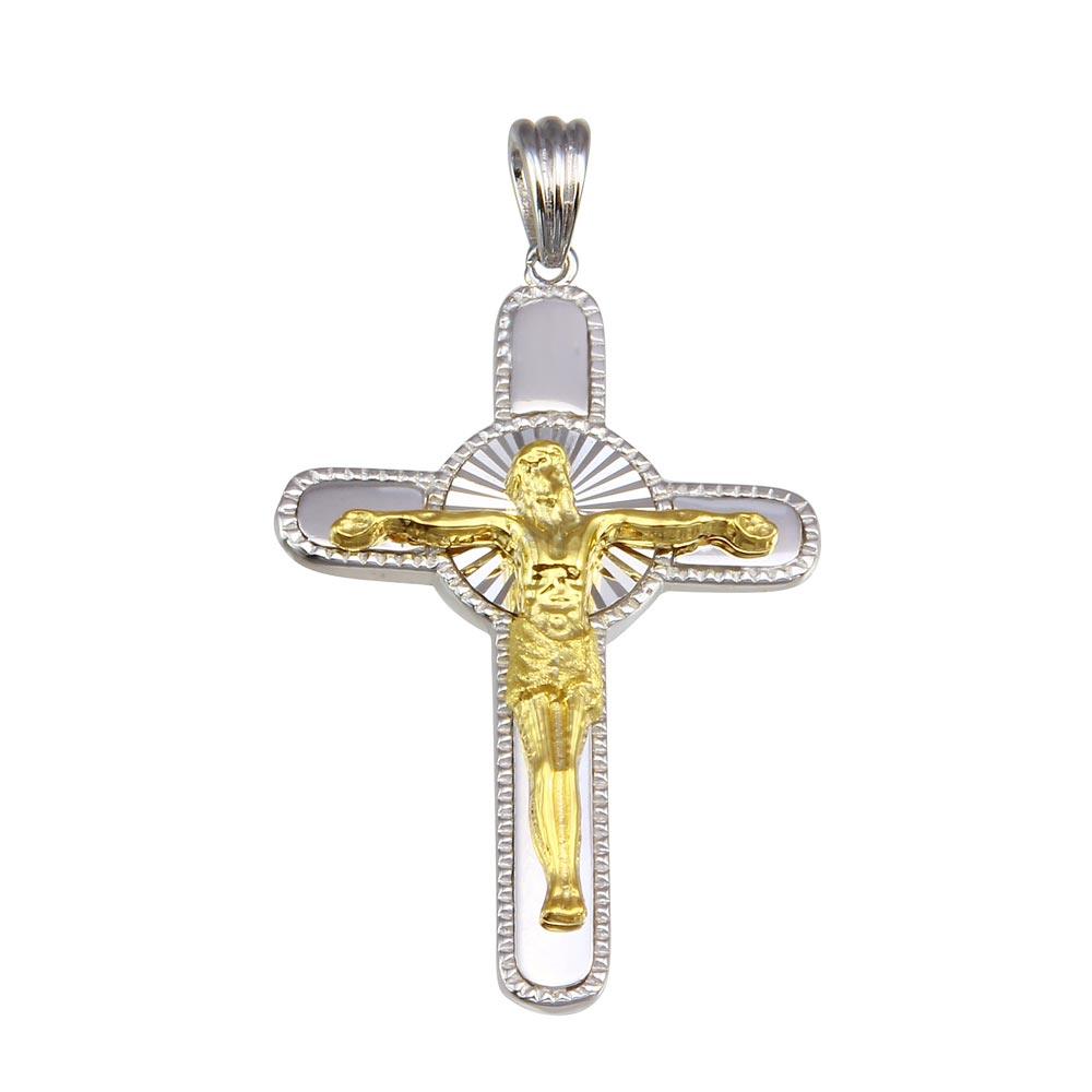 Silver 925 2 Toned Plated DC Crucifix Cross Pendant - GMP00049RG | Silver Palace Inc.