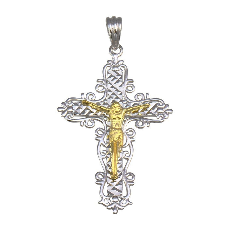 Silver 925 2 Toned Plated Crucifix Cross Pendant - GMP00051RG | Silver Palace Inc.