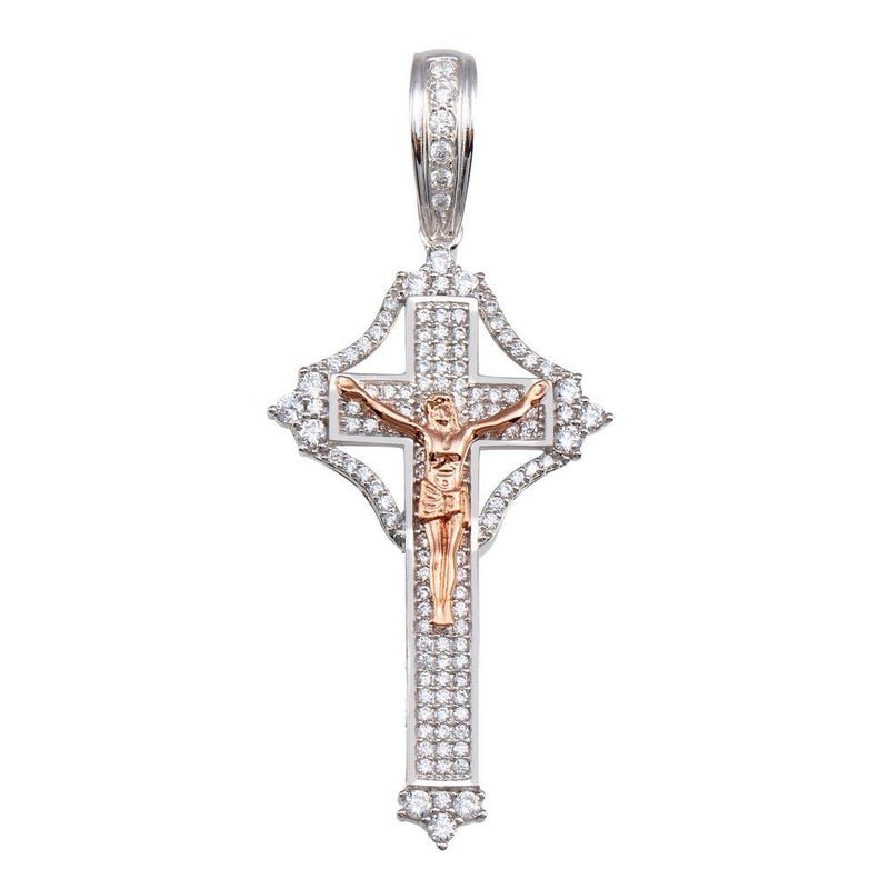 Silver 925 2 Toned Plated Center CZ Cross Pendant - GMP00054RHR | Silver Palace Inc.