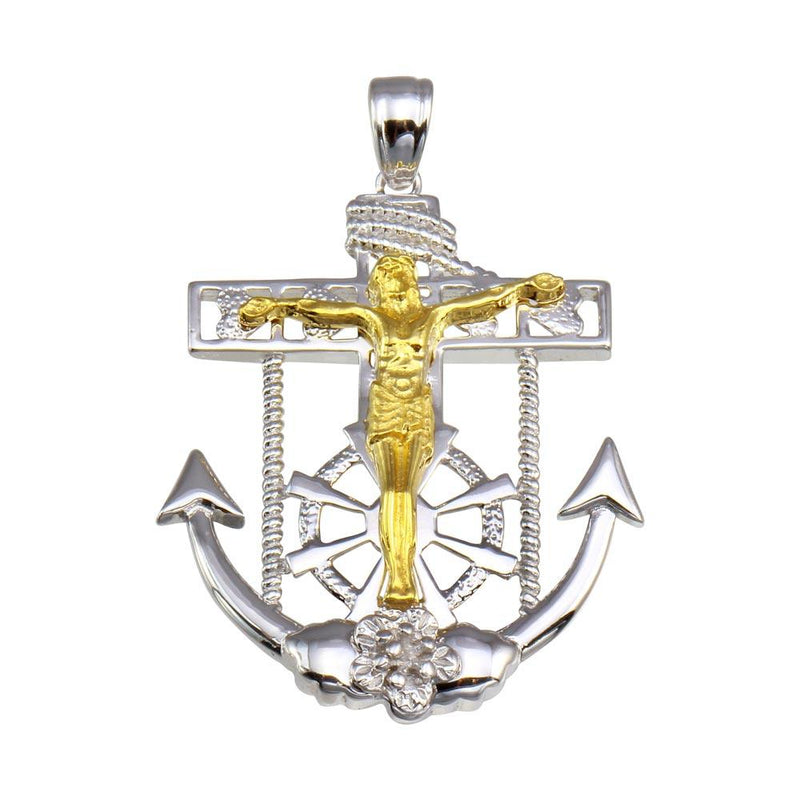 Silver 925 2 Toned Plated Mariner Anchor Cross Pendant - GMP00055RG | Silver Palace Inc.