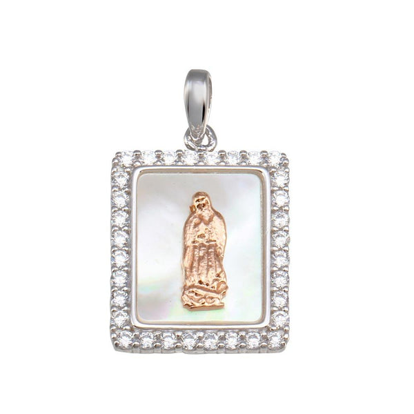 Silver 925 Synthetic Mother of Pearl Two-Toned Virgin Mary Rectangle Medallion Pendant - GMP00057RHR | Silver Palace Inc.
