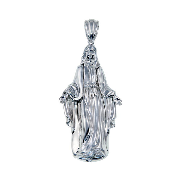 Rhodium Plated 925 Sterling Silver Hollow Mother Mary Pendant 73mm - GMP00087 | Silver Palace Inc.
