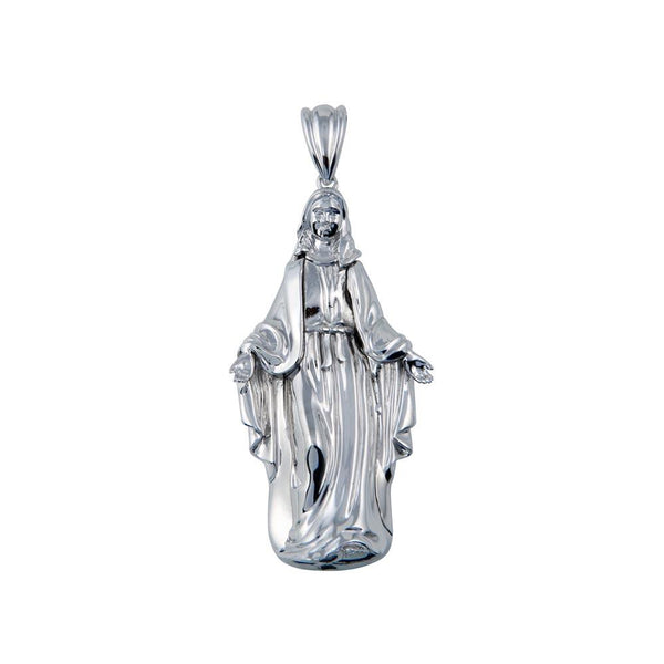 Rhodium Plated 925 Sterling Silver Hollow Mother Mary Pendant 61mm - GMP00092 | Silver Palace Inc.