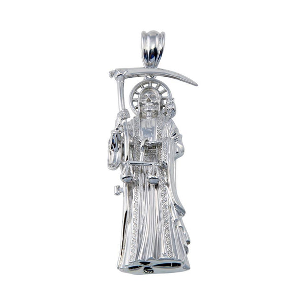 Rhodium Plated 925 Sterling Silver Hollow Santa Muerte Pendant 60mm - GMP00093 | Silver Palace Inc.