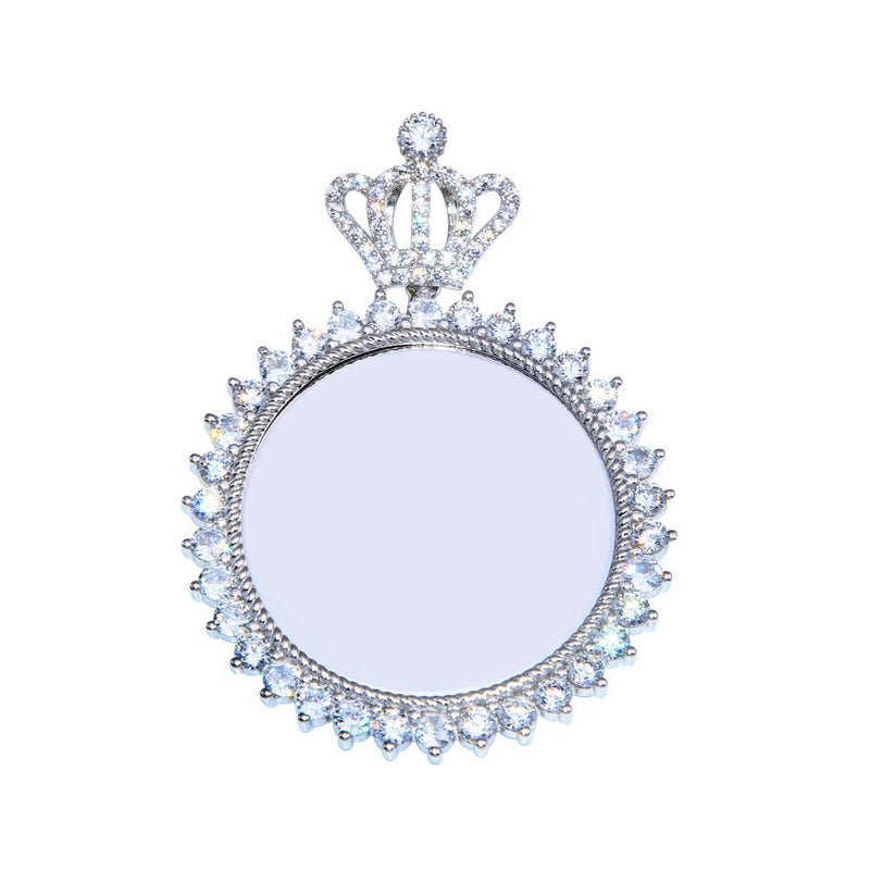 Rhodium Plated 925 Sterling Silver CZ Crown Mirror Pendant - GMP00099 | Silver Palace Inc.