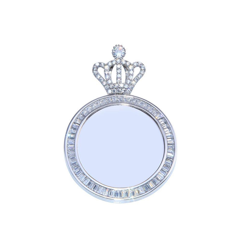 Rhodium Plated 925 Sterling Silver CZ Crown Mirror Pendant - GMP00100 | Silver Palace Inc.