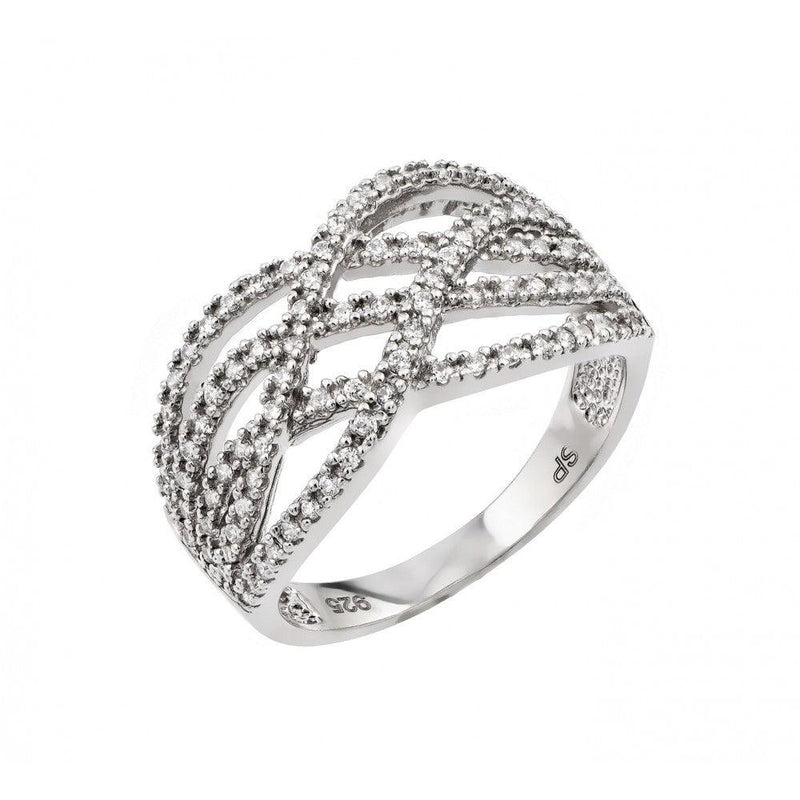 Silver 925 Rhodium Plated Micro Pave Set Clear CZ Interlacing Knot Ring - GMR00006 | Silver Palace Inc.