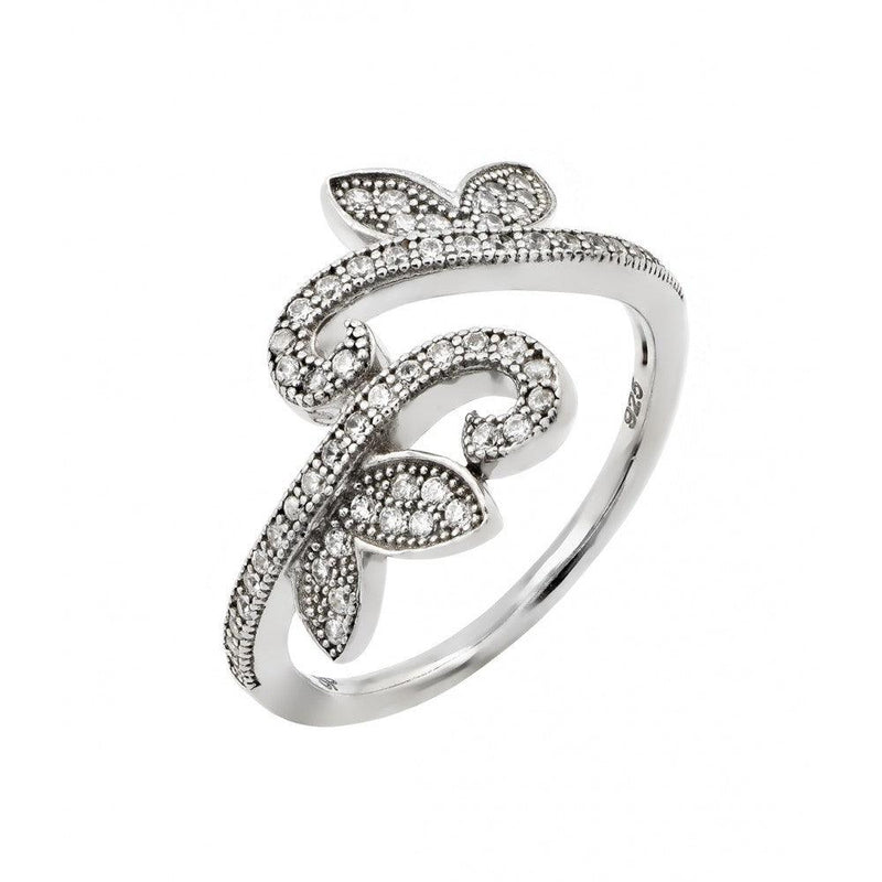 Silver 925 Rhodium Plated Pave Set Clear CZ Leaf Vine Ring - GMR00007 | Silver Palace Inc.