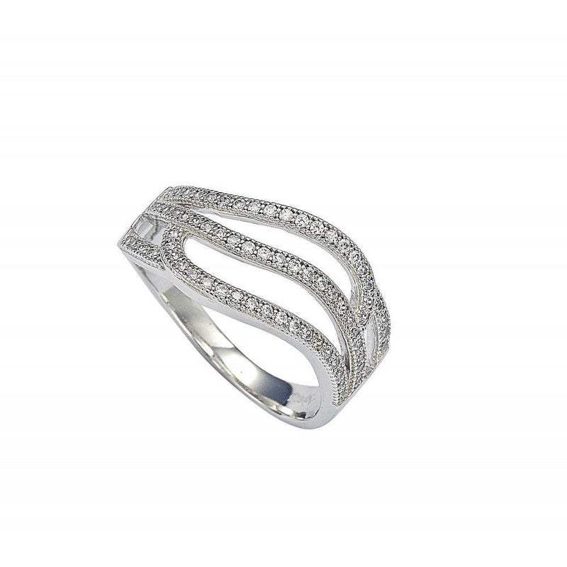 Silver 925 Rhodium Plated Micro Pave Set Clear CZ Wave Ring - GMR00008 | Silver Palace Inc.