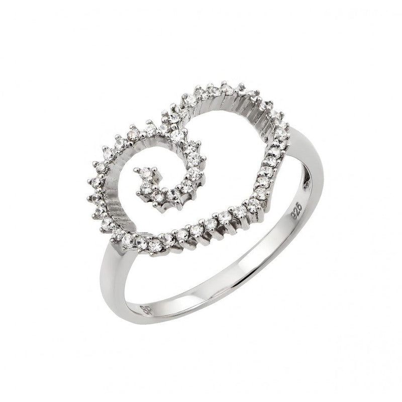 Silver 925 Rhodium Plated CZ Open Heart Ring - GMR00012 | Silver Palace Inc.
