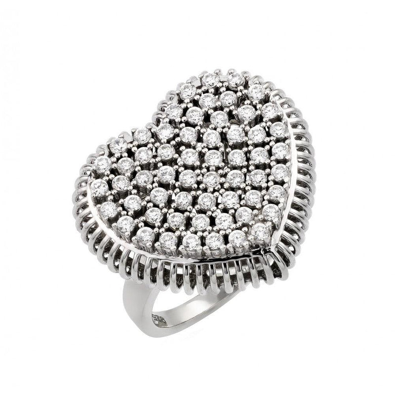 Silver 925 Rhodium Plated Pave Set Clear CZ Heart Ring - GMR00021 | Silver Palace Inc.