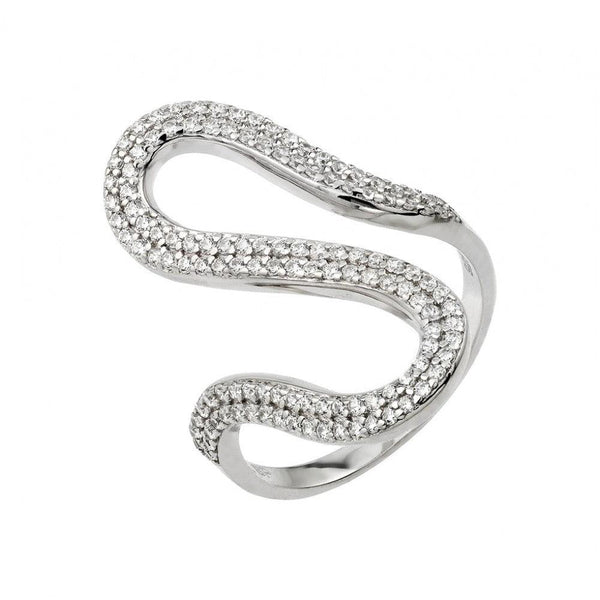 Silver 925 Rhodium Plated Wavy CZ Ring - GMR00030 | Silver Palace Inc.
