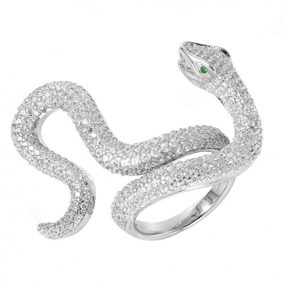 Silver 925 Rhodium Plated Cobra CZ Ring - GMR00037 | Silver Palace Inc.