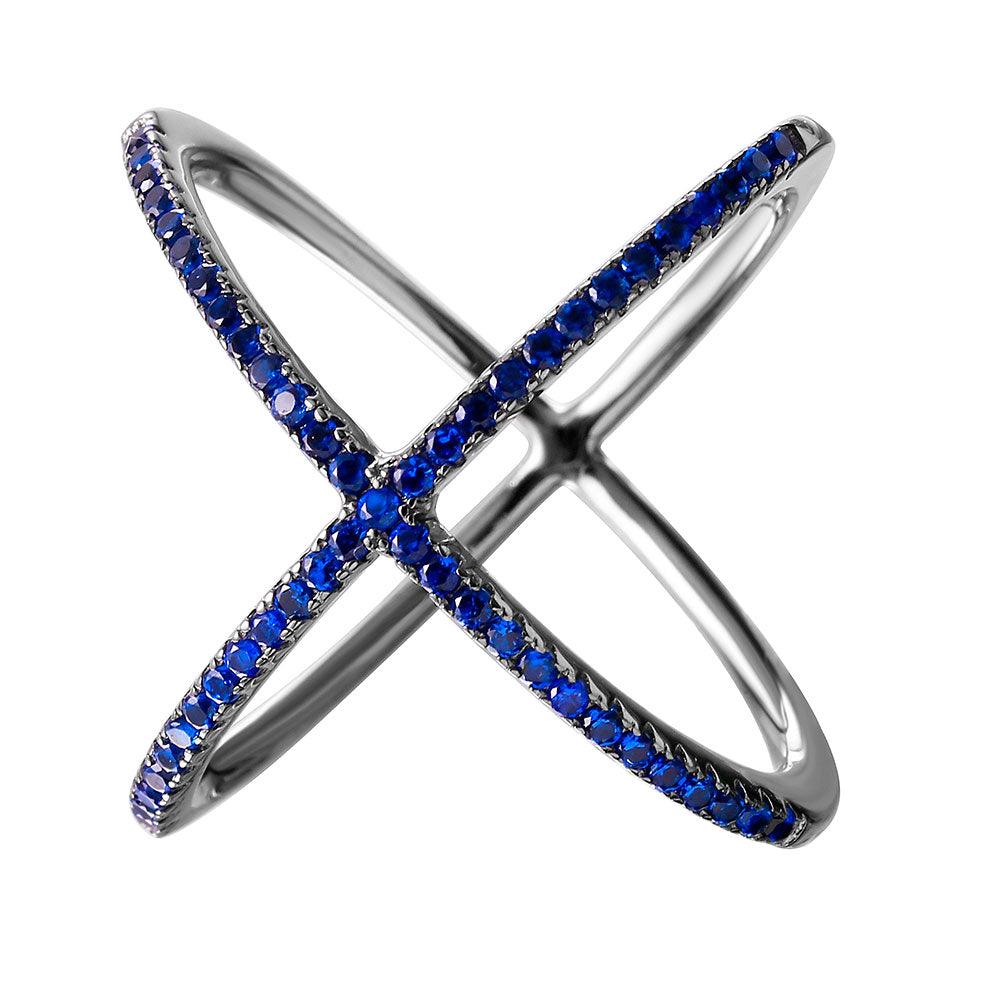 Silver 925 Nickel Free Black Rhodium Plated 4 Way CZ Cross Ring - GMR00039BLK | Silver Palace Inc.