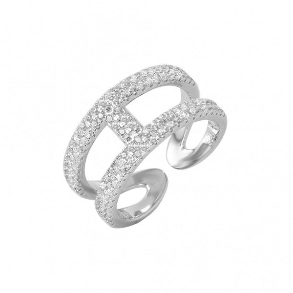 Silver 925 Rhodium Plated Open H-Shaped CZ Ring - GMR00040 | Silver Palace Inc.