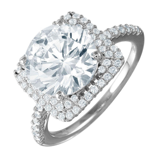 Silver 925 Rhodium Plated Square Halo Ring with Round CZ Center Stone - GMR00051 | Silver Palace Inc.