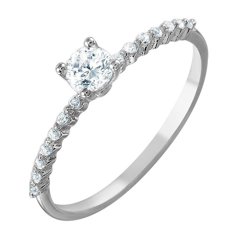 Silver 925 Rhodium Plated Thin Round CZ Ring - GMR00052 | Silver Palace Inc.