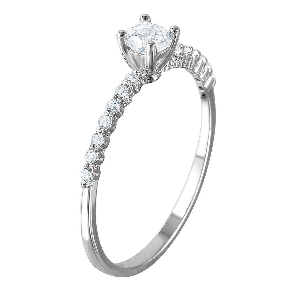 Rhodium Plated 925 Sterling Silver Moissanite Thin Round Ring - MGMR00077