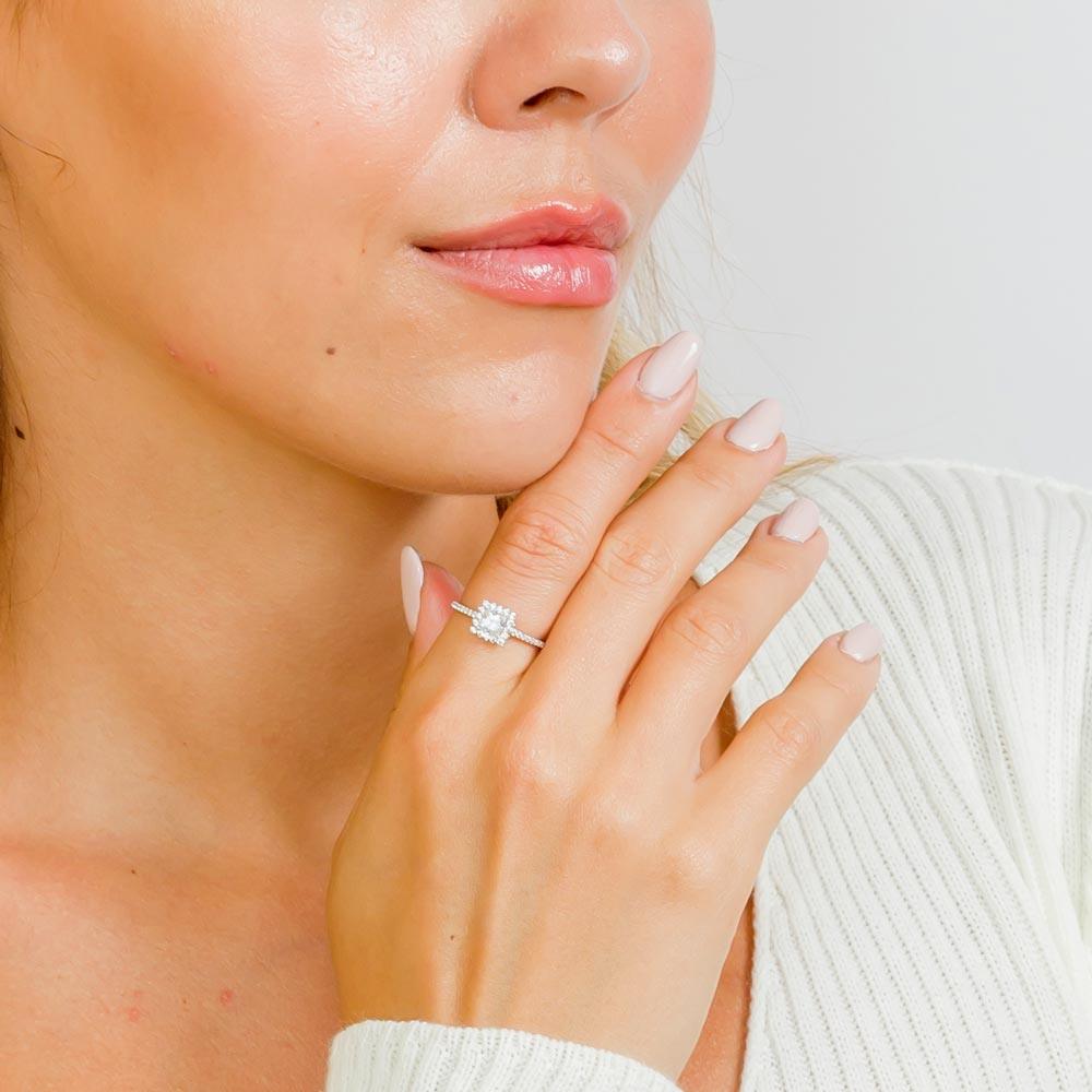 Silver 925 Rhodium Plated Square CZ Cluster Ring - GMR00054