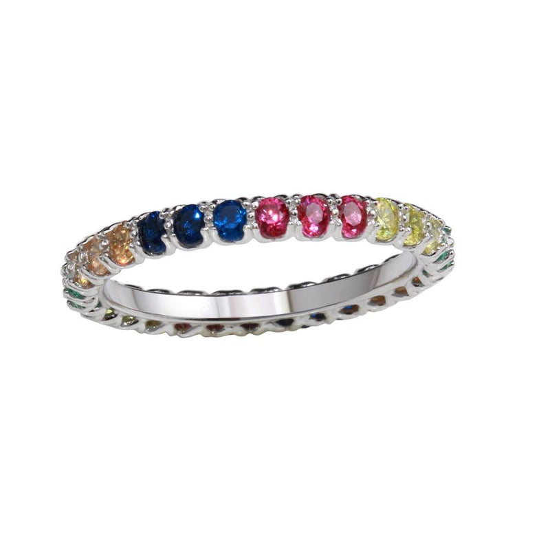 Silver 925 Rhodium Plated Multi-Colored Round CZ Stone Rings - GMR00066RBC | Silver Palace Inc.