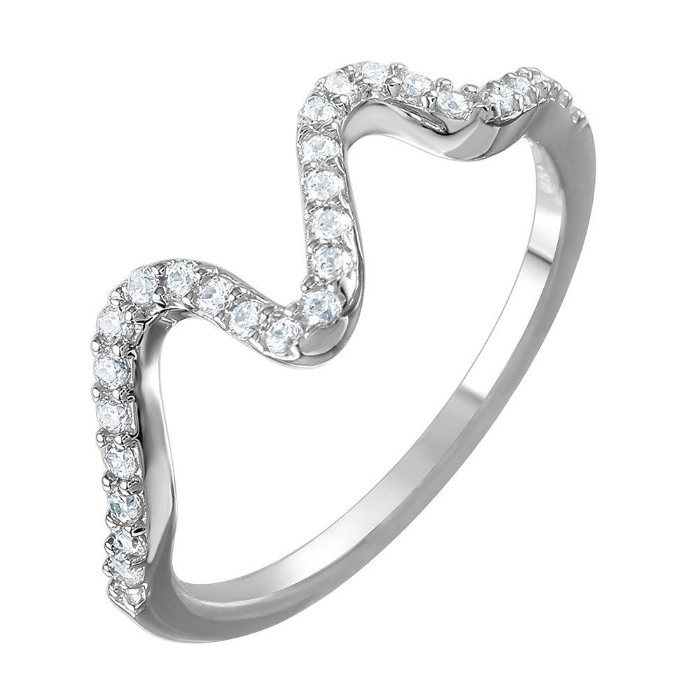 Silver 925 Rhodium Plated Thin Wavy CZ Inlay Ring - GMR00076 | Silver Palace Inc.
