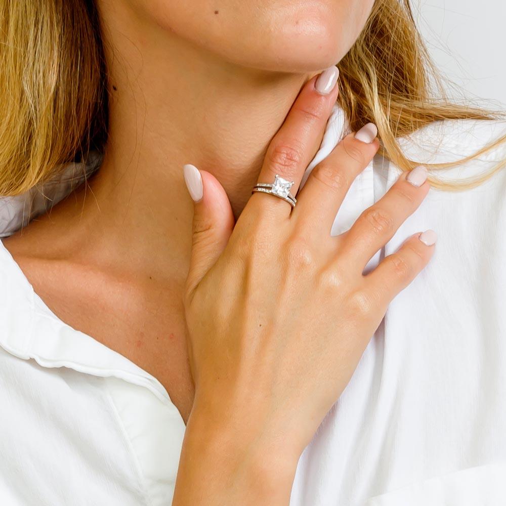 Anillo nupcial CZ chapado en rodio de plata 925 - GMR00077