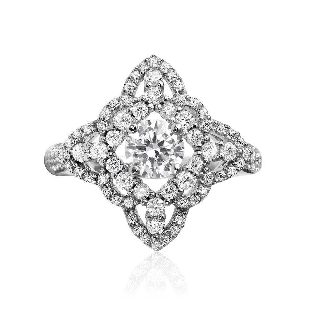 Anillo con diseño en forma de diamante chapado en rodio de plata 925 con incrustaciones de piedras CZ - GMR00087