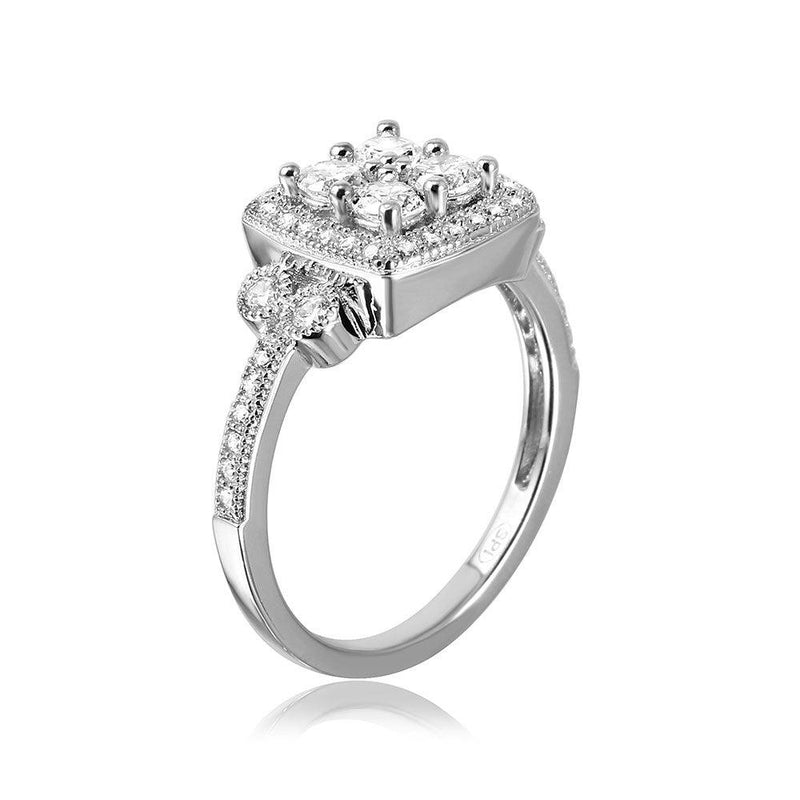 Silver 925 Rhodium Plated Square Halo Ring - GMR00088