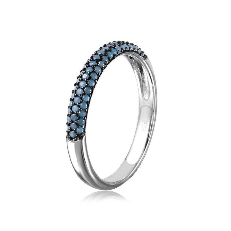 Silver 925 Rhodium Plated Band with Turquoise Stone - GMR00089T