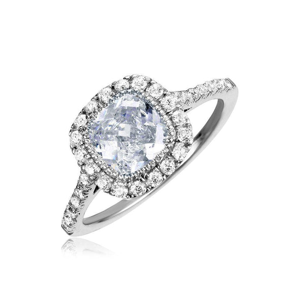 Silver 925 Rhodium Plated Square Halo CZ Ring - GMR00098 | Silver Palace Inc.
