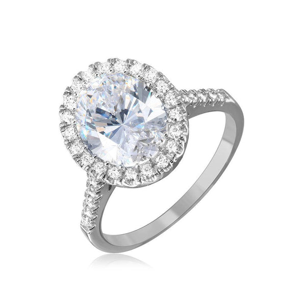 Silver 925 Rhodium Plated Clear Oval Halo Ring with CZ Stones - GMR00099W | Silver Palace Inc.
