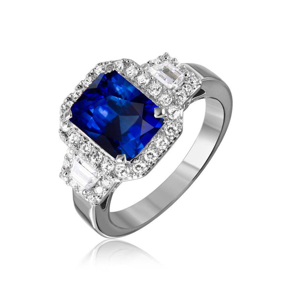 Silver 925 Rhodium Plated Sapphire Emerald Cut Center CZ Stone Ring - GMR00101S | Silver Palace Inc.