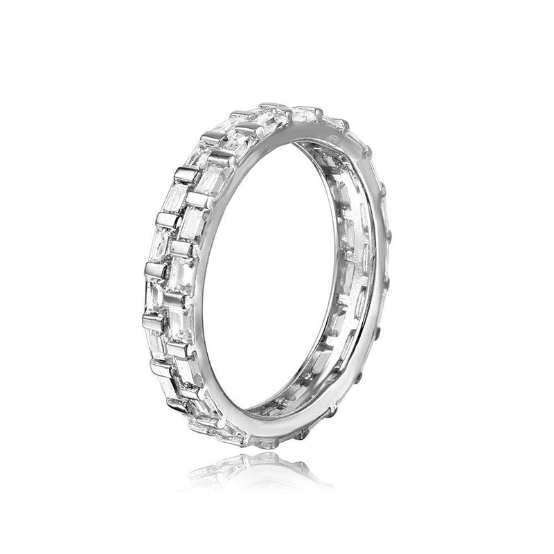 Silver 925 Rhodium Plated Baguette CZ Double Band - GMR00106