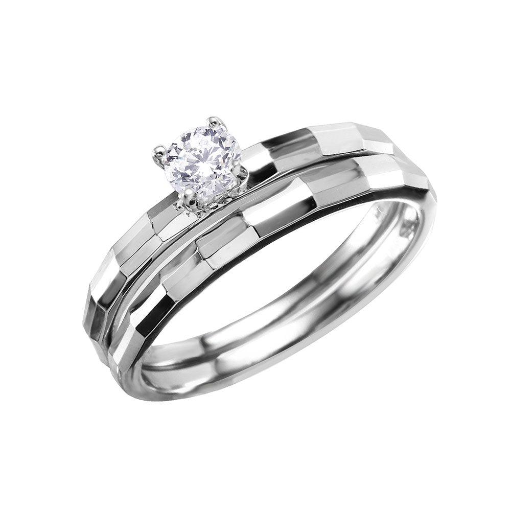 Silver 925 Rhodium Plated Center CZ Stone Hammered Band - GMR00108 | Silver Palace Inc.