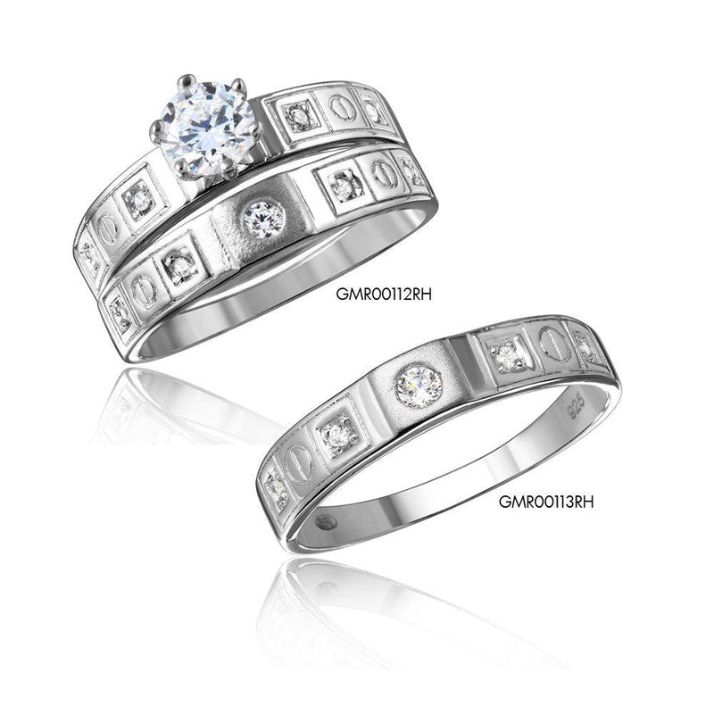 Silver 925 Rhodium Plated Square Design CZ Finish Wedding Men's Ring - GMR00113
