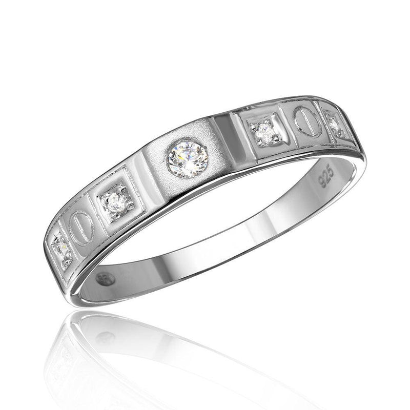 Silver 925 Rhodium Plated Square Design CZ Finish Wedding Men's Ring - GMR00113 | Silver Palace Inc.