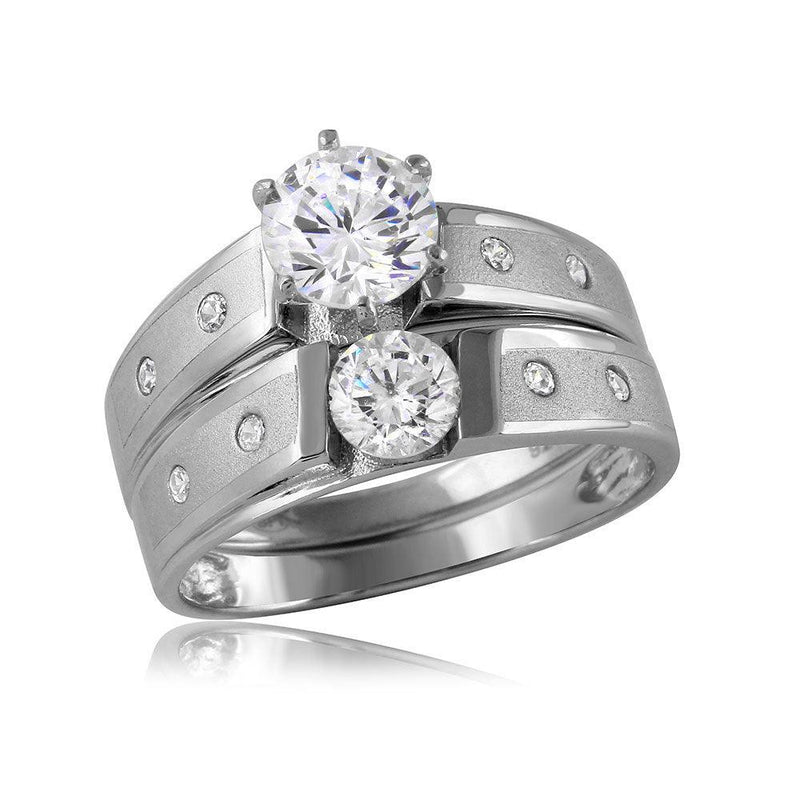 Silver 925 Rhodium Plated Matte Finish Wedding Ring - GMR00114 | Silver Palace Inc.