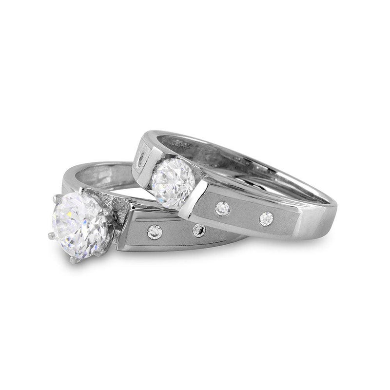 Silver 925 Rhodium Plated Matte Finish Wedding Ring - GMR00114
