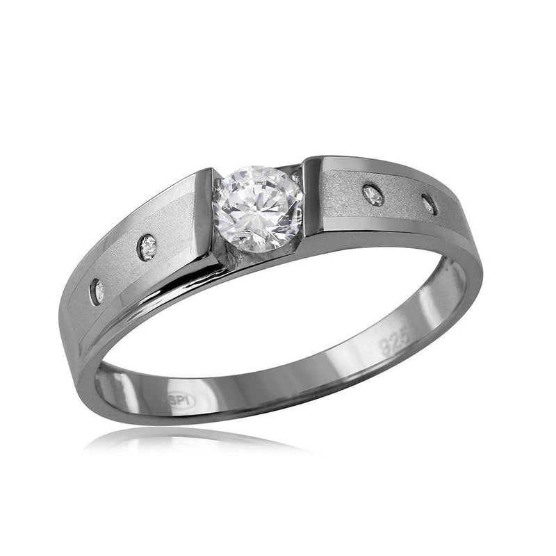 Silver 925 Matte Finish Shank CZ Matching Wedding Mens Ring - GMR00115 | Silver Palace Inc.