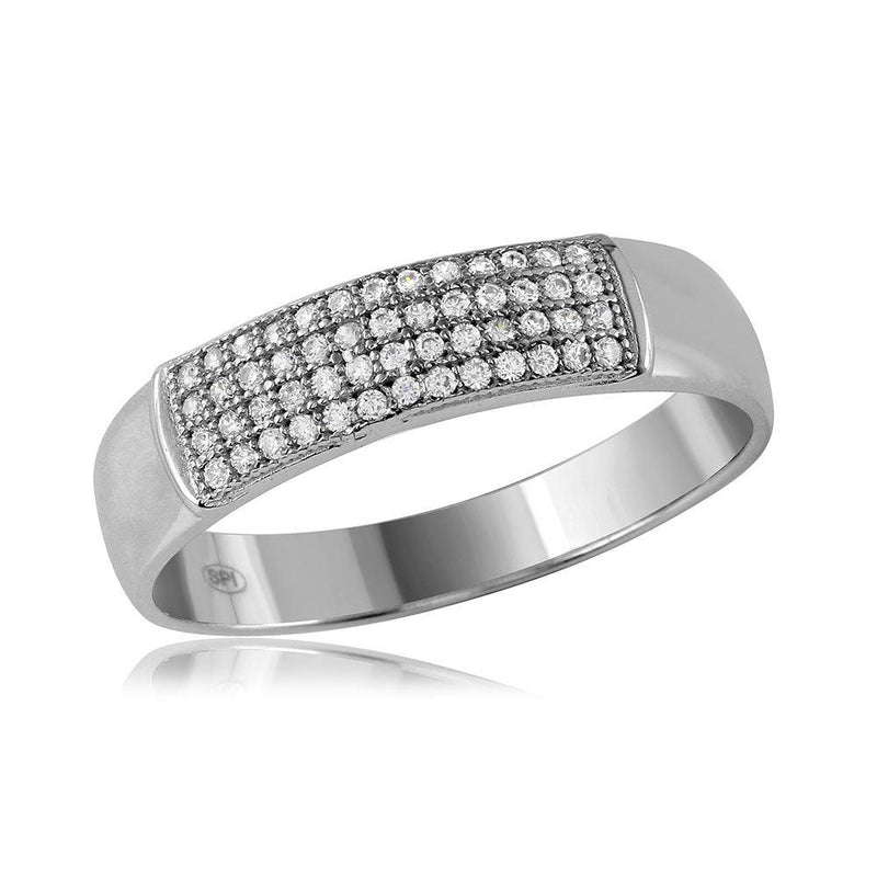 Silver 925 Rhodium Plated Micro Pave Mens Band - GMR00117 | Silver Palace Inc.