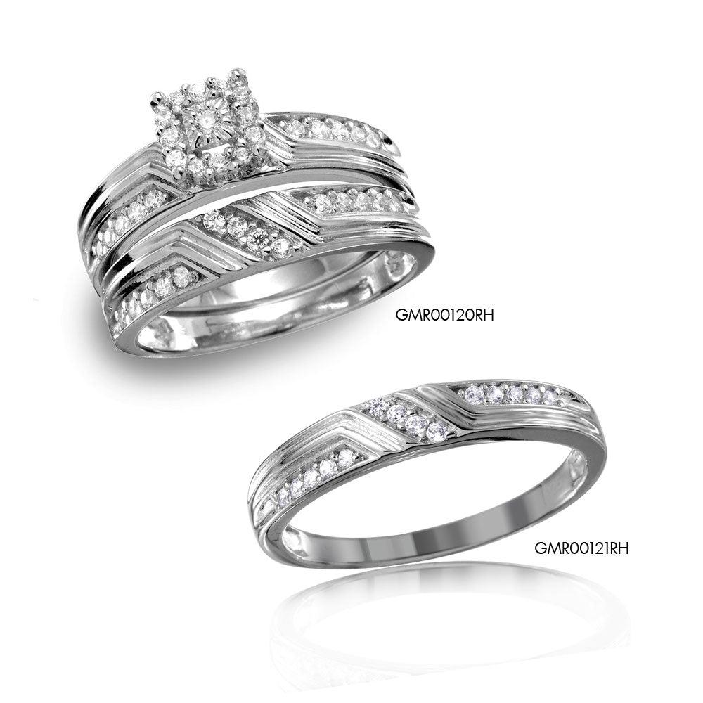 Anillo de plata 925 con diseño de circonita chapada en rodio para hombre con anillo a juego para mujer - GMR00121