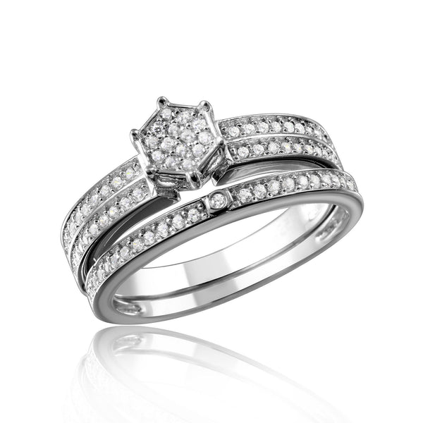 Rhodium Plated 925 Sterling Silver Muiti Row Clear CZ Band - GMR00122 | Silver Palace Inc.